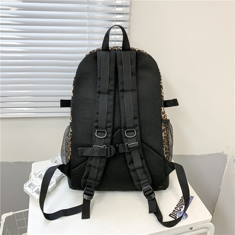 Dcimor stor kapacitet leopardprint kvinder rygsæk kvindelige flere lommer snoretræk laptop rygsæk universitetsstuderende skoletaske