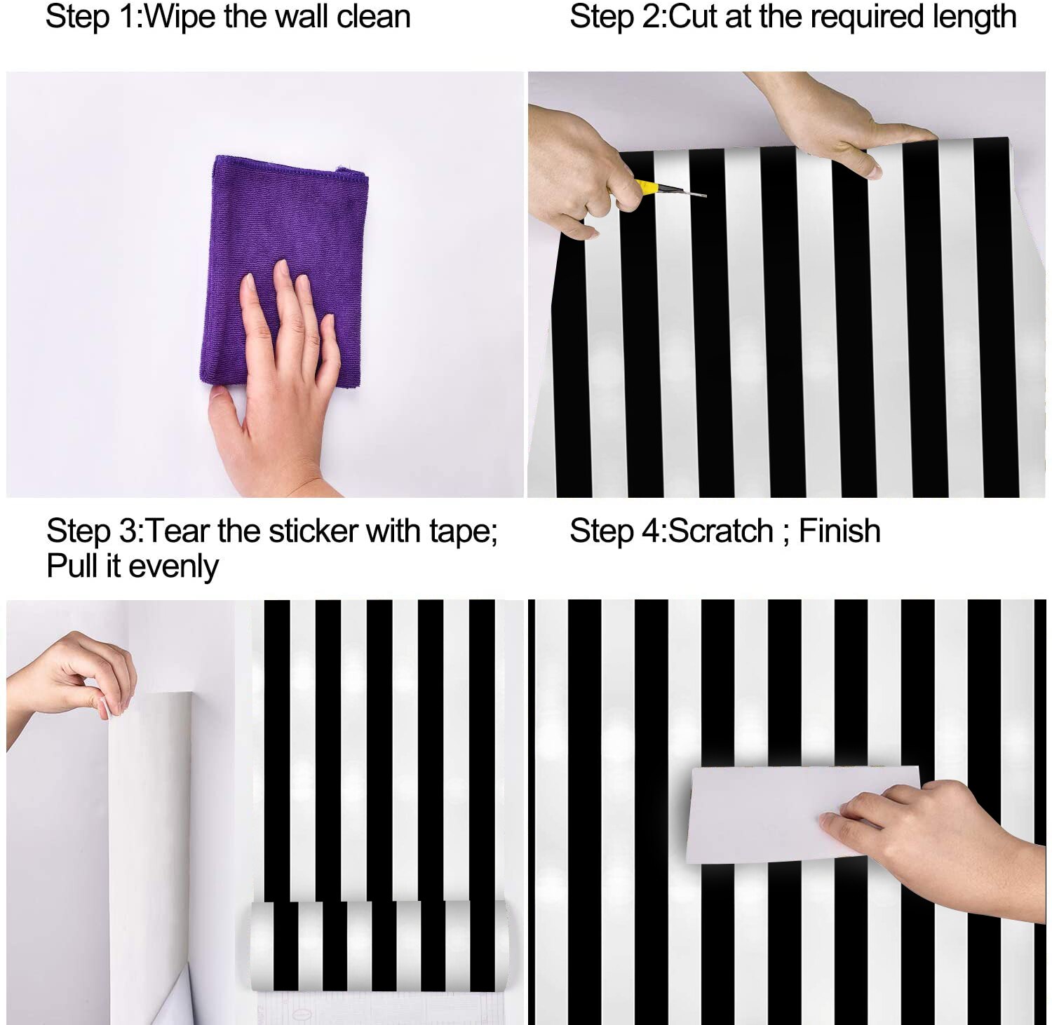 LUCKYYJ Peel And Stick Wallpaper Vinyl Stripe Black And White Self-Adhesive Film Waterproof Stickers For Living Room Home Decor