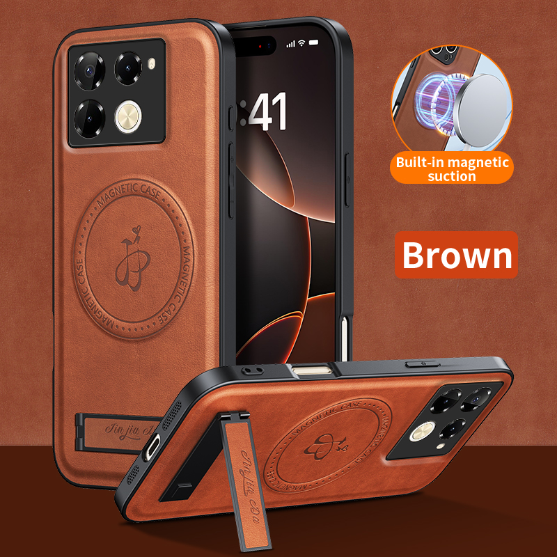 Funda suave de silicona de cuero para Infinix Note 40 Pro Plus 4G 5G, funda magnética de carga inalámbrica a prueba de golpes, fundas para teléfono: Tela de algodón / Castaño