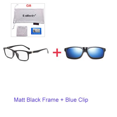 Ralferty student 5 in 1 magnetisk solbrille børn børn klip på briller  tr90 optiske recept briller stel 3d brille  tr8006: 1 ramme blå klip