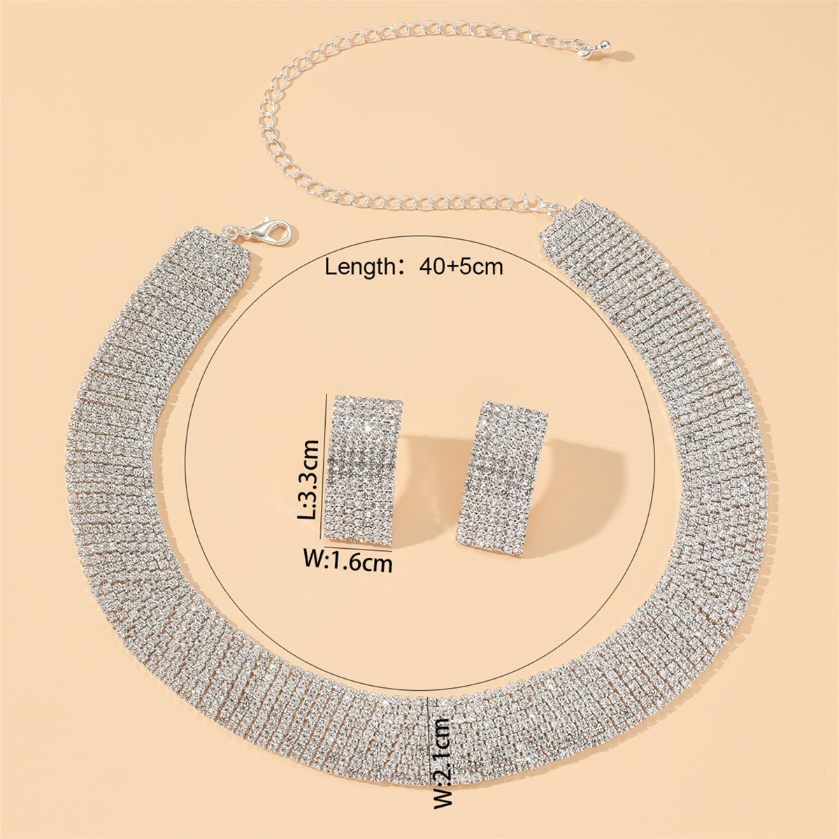 Conjunto de joyería para mujer, collar con pendientes de diamantes de imitación, accesorios de de lujo para de boda, 3 uds.