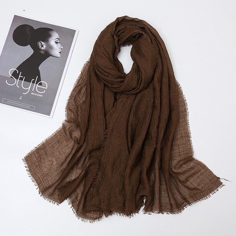 Plain Crinkle Cotton Scarf Women Muslim Hijab Large Size Tassel Scarves Stoles Pleated Islamic Bandana 10pcs/Lot: 16
