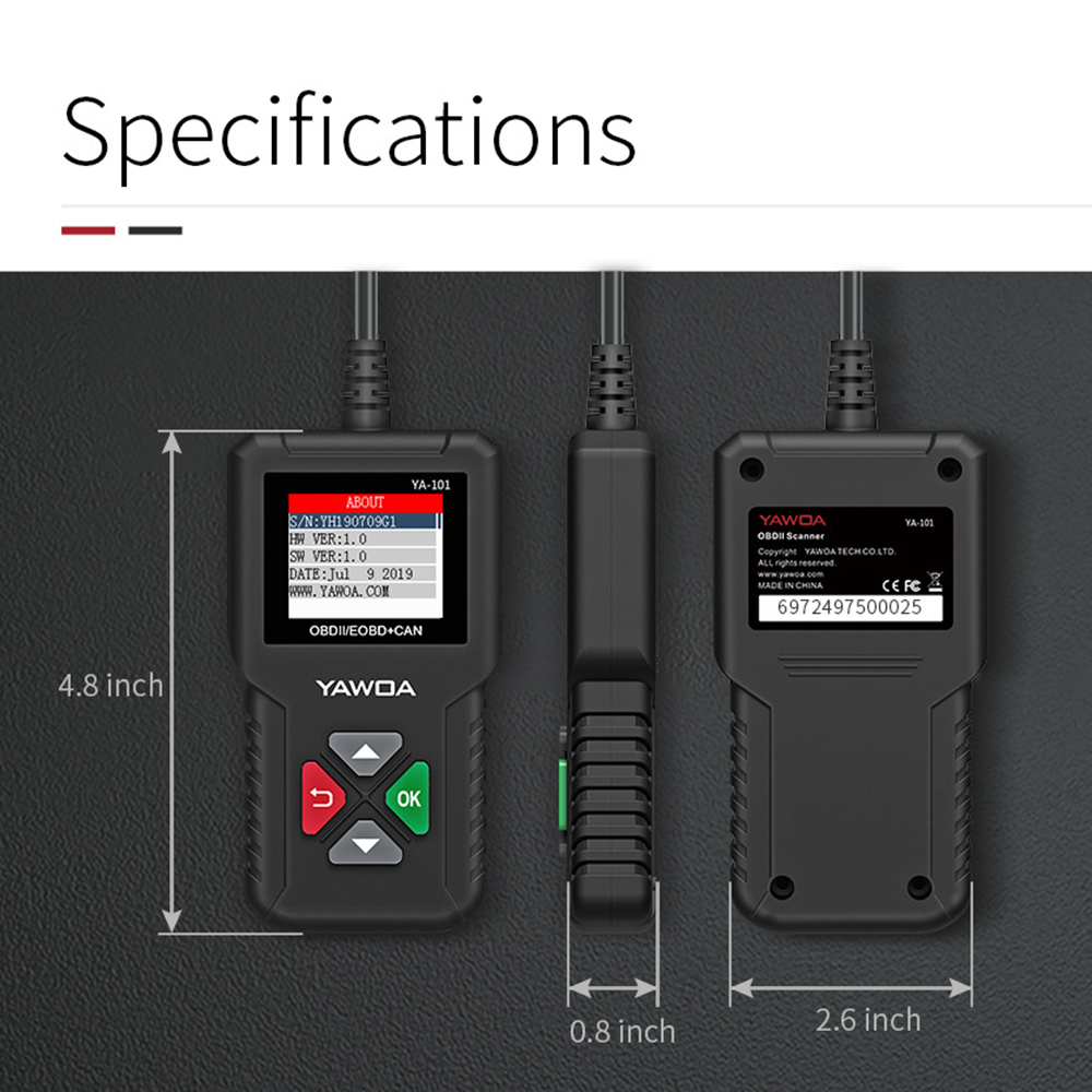On-Board Monitor Test YA101 OBD2 Scanner YA-101 Auto Full OBD2 /EOBD Code Reader 2022 Check Engine Light O2 Sensor EVAP Tester