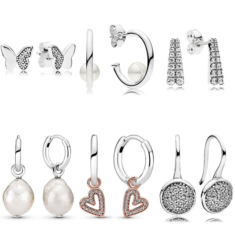 925 Sterling Zilver Dazzling Druppeltjes Freehand Hart Vliegende Vlinder Parel Met Crystal Voor Vrouwen Mode-sieraden