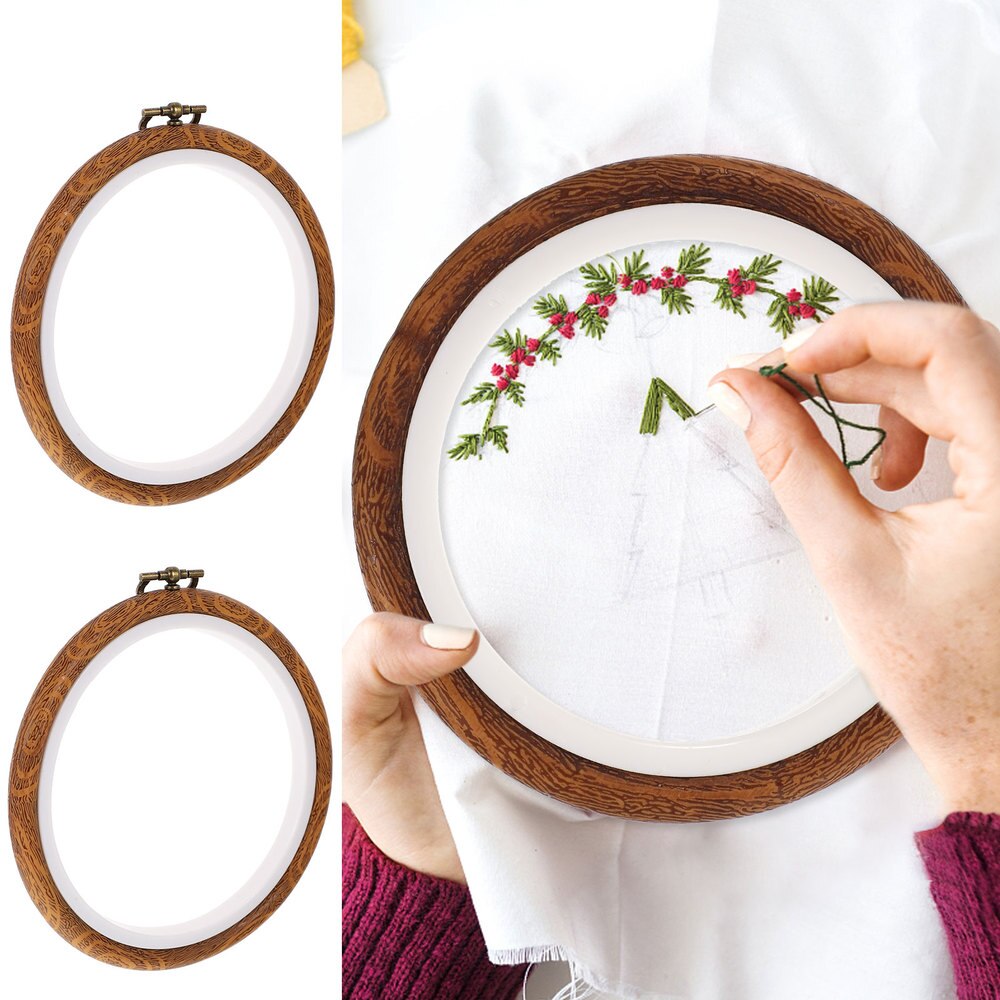 2Pcs Embroidery Hoops Circles Imitation Wood Cross Stitch Hoops: 14X14CM
