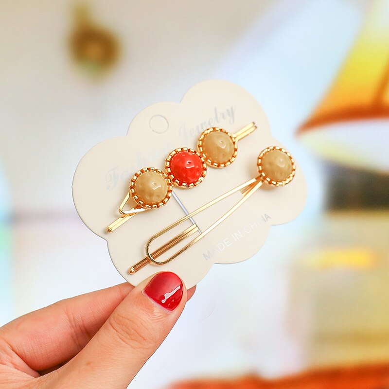 2 Pcs Korea Chic Alloy Metalen Haarspeldjes Parels Haarspelden Geometrische Bloem Barrett Vrouwen Haar Accessoires Goud Kleur Hairgrip