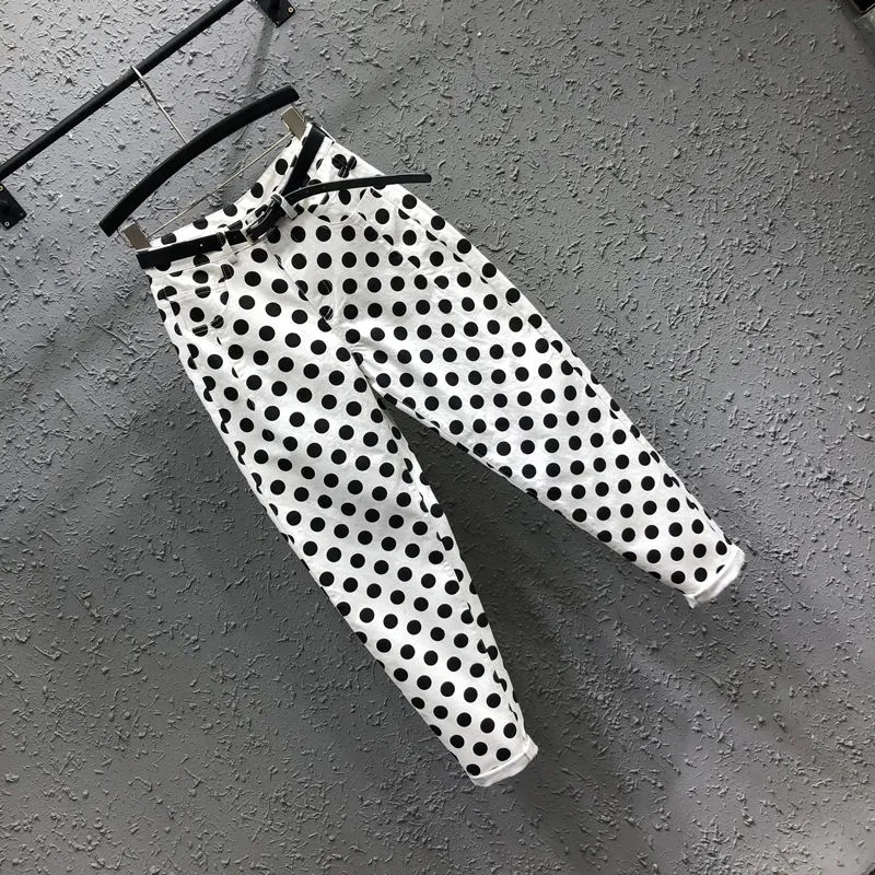 Streetwear Polka Dot Print Denim Nine Points Pants Women Summer Baggy Jeans Woman High Waist Harlan Pants Female Korean: S