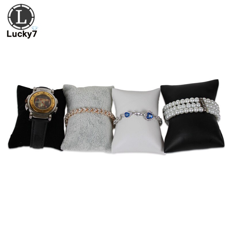 S-Size Jewelry Pillow Stand Velvet PU Holder Organizer Bracelet Case Bangle Anklet Watch Display Photography Prop