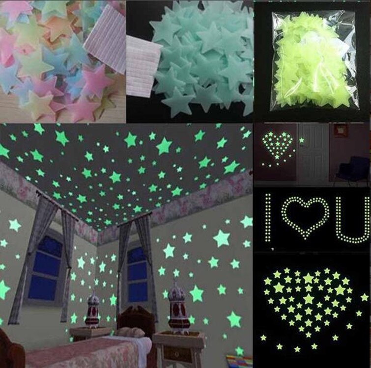 100 pcs/tasche 3 cm Glow In The Dark Spielzeug Leuchtende Sterne Aufkleber Schlafzimmer Sofa Fluoreszierende Malerei Spielzeug PP aufkleber für Kinder Zimmer