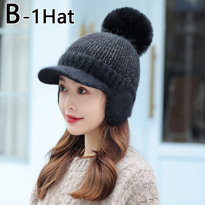 Bonnet Skullies tricoté pour femme, bonnet épais et , couvre-chef de unisexe, ensemble d'équitation en plein air, hiver: B