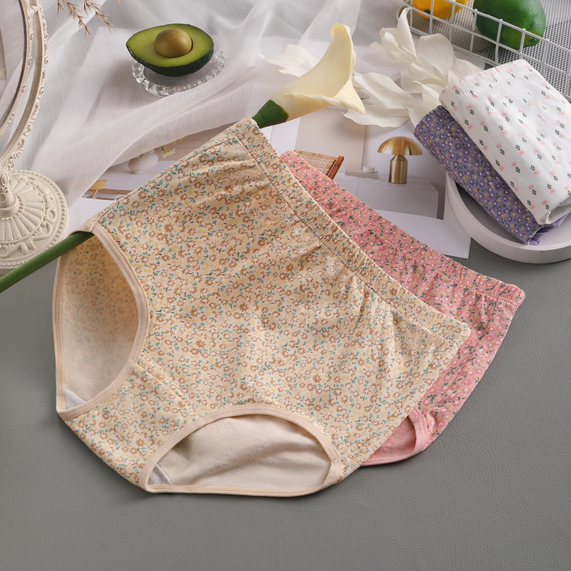 Bragas triangulares de cintura alta de algodón para madre, lencería de flores para mujer, ropa interior suave sin costuras, talla grande, nueva