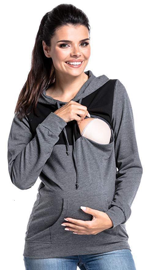 Orthographe couleur femme enceinte vêtements Lactation capuche maternité hiver vêtements Embarazada Parent vêtements hauts: Deep gray  Black / M