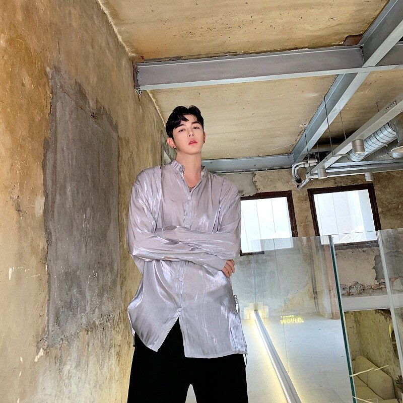 Men trends Open Back Long Sleeve Casual Couple Shirts Male Streetwear Hip Hop Punk Gothic Party Night Club Shirt