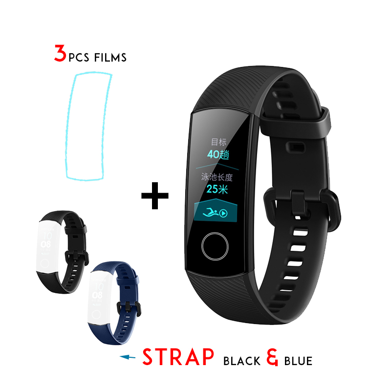 Original Huawei Honor Band 4 Standard Version Smart Wristband Color Screen Touch Pad Heart Rate Sleep Snap Monitor: Black n blue n black