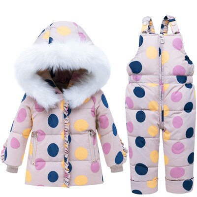 Baby Winter Uitloper Jas Jongens En Meisjes Echte Bontkraag Jas Baby Baby Bandjes Twee Stukken Sneeuw Sets: MULTI / 24M