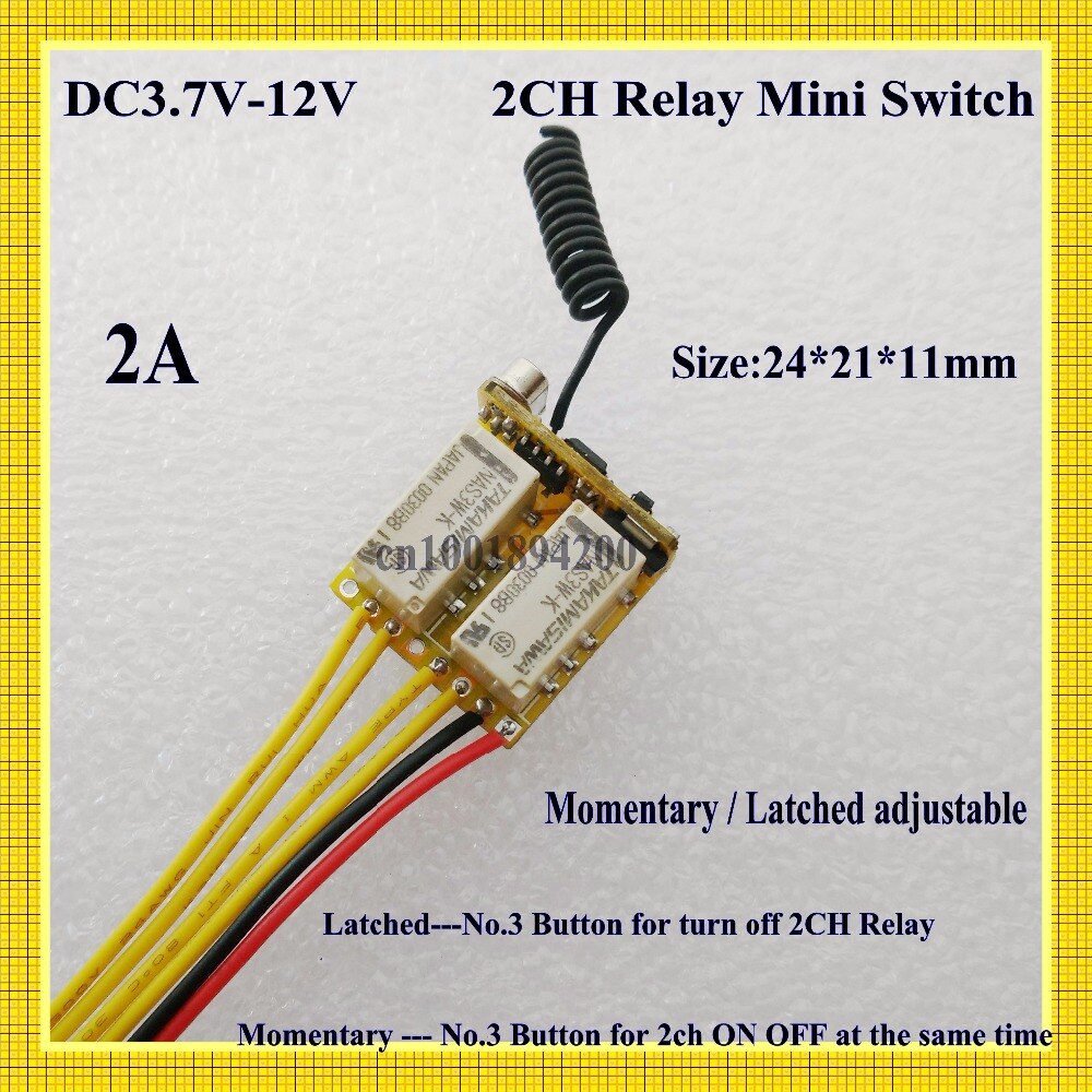 Mini Relay Remote Switch 2CH 4.5V 5V 6V 7.4V 9V 12V RF Relay Switch Micro 2 Channel Small Wireless Controller Momentary Latched
