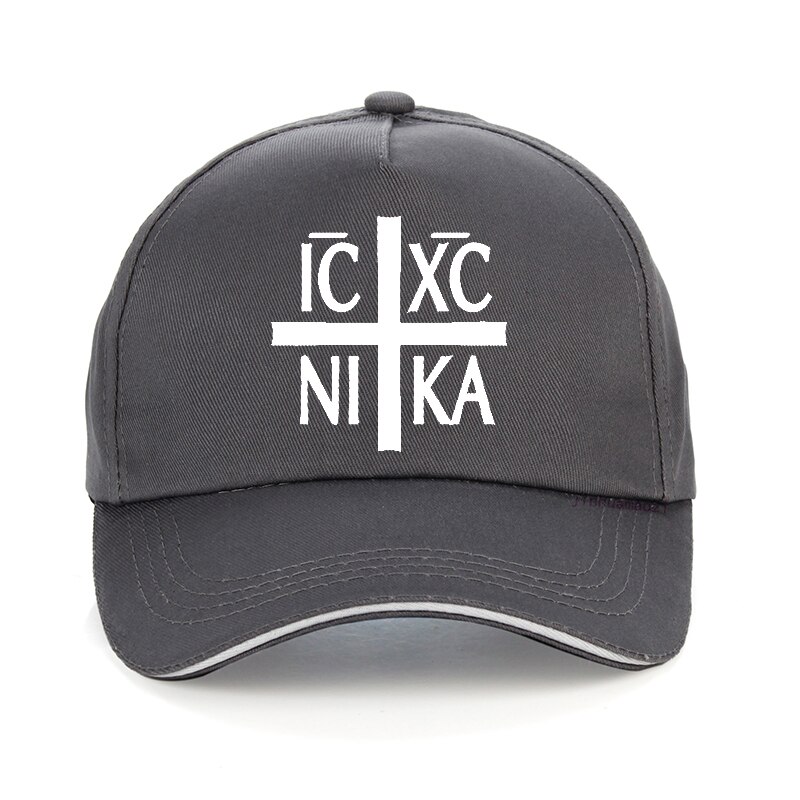 Ic xc nika ortodokse symbol print baseball cap sjove mænd hip hop cap sommer justerbare mænd kvinder snapback hat gorras hombre: Grå