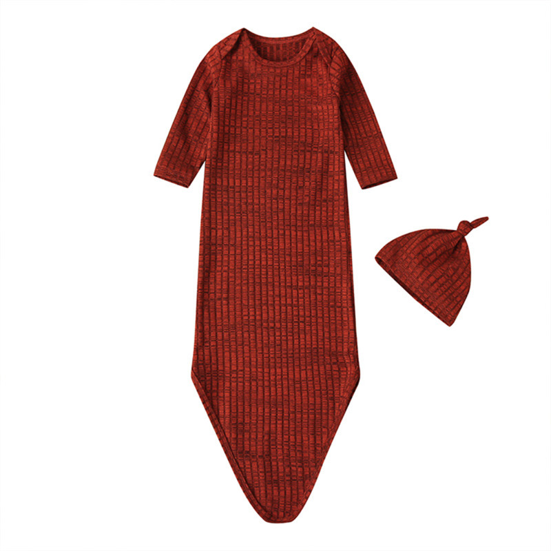 Infant Baby Boy Girl Solid Knitted Swaddle Wrap Blanket+Hat Set 0-1Y: wine red
