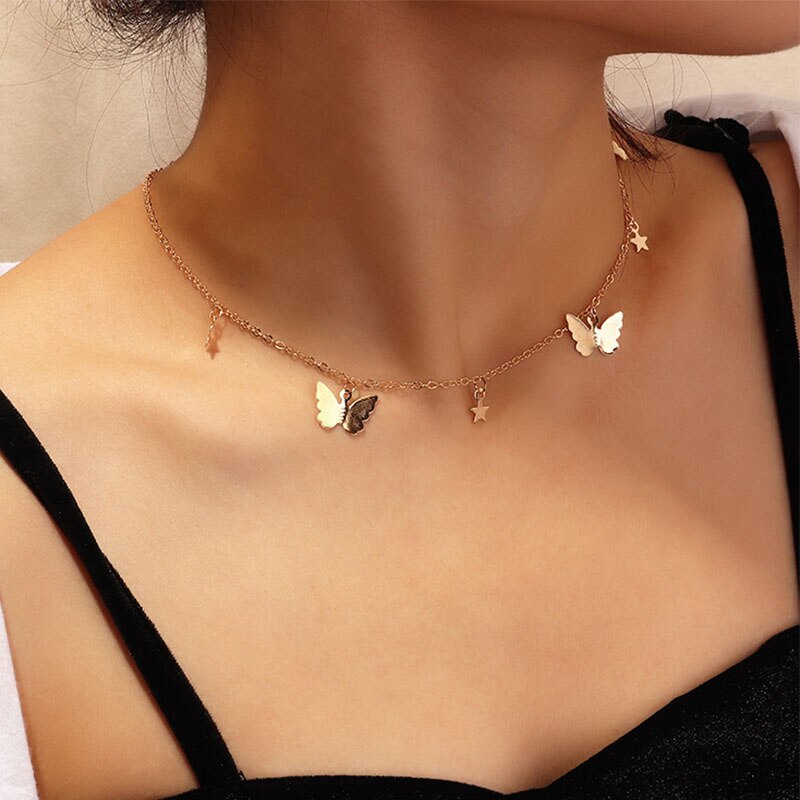 Gouden Ketting Vlinder Hanger Choker Ketting Vrouwen Verklaring Collares Bohemian Strand Ketting Sieraden Collier