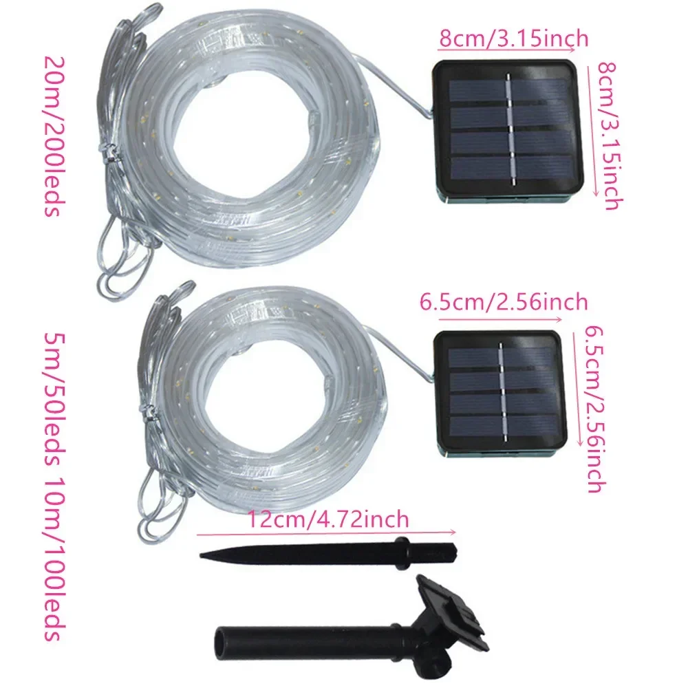Solcelledrevet ledet-slynge med lyslenke, vanntett plenlampe med 8 moduser, til hjemmehage, terrasse, bryllupsdekor