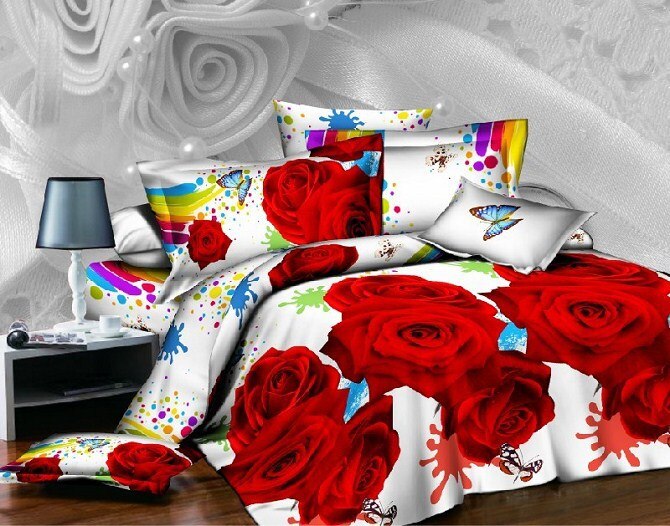 Parure de lit à motif Floral, Rose rouge et noire, ensemble pour literie Queen Size, couette non incluse: Bourgogne
