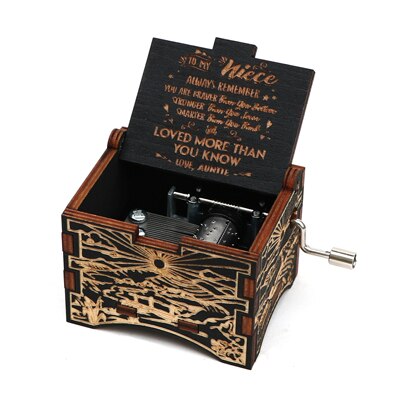 Carved Hand Music Box Wooden Black Music Box You Are My Sunshine To Lover To daughter To husband Birthday Year: 16