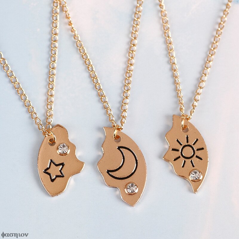 3/4Pcs Set Beste Freund Freundschaft Halskette Sonne Mond Wolke Und Stern Intarsien Strass Nähen BFF Anhänger Schmuck