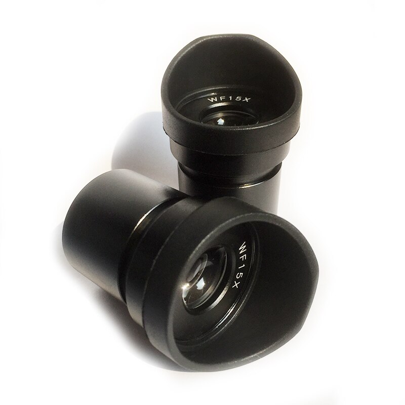 Lente Ocular WF15X de amplio campo, lente Ocular para microscopio estéreo, tamaño de montaje de 30 30,5mm con protectores de copas oculares de caucho