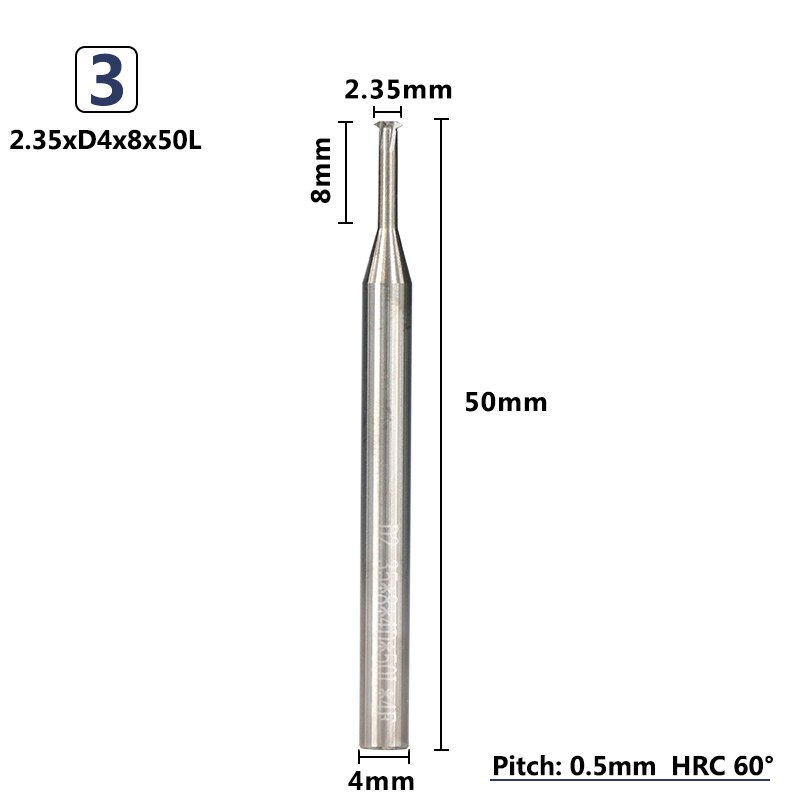 Xcan 1pc p0.25-p0.8 4mm skaft hårdmetall pinnfräs cnc fräs engängad pinnfräs: P0.5 x 2.35 xd 4 x 8 x 50l