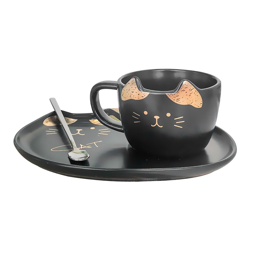 Cute Cat Ceramics Coffee Mug Set Handgrip Animal Mugs With Tray Drinkware Coffee Tea Cups Novelty Milk Cup Breakfast: 02