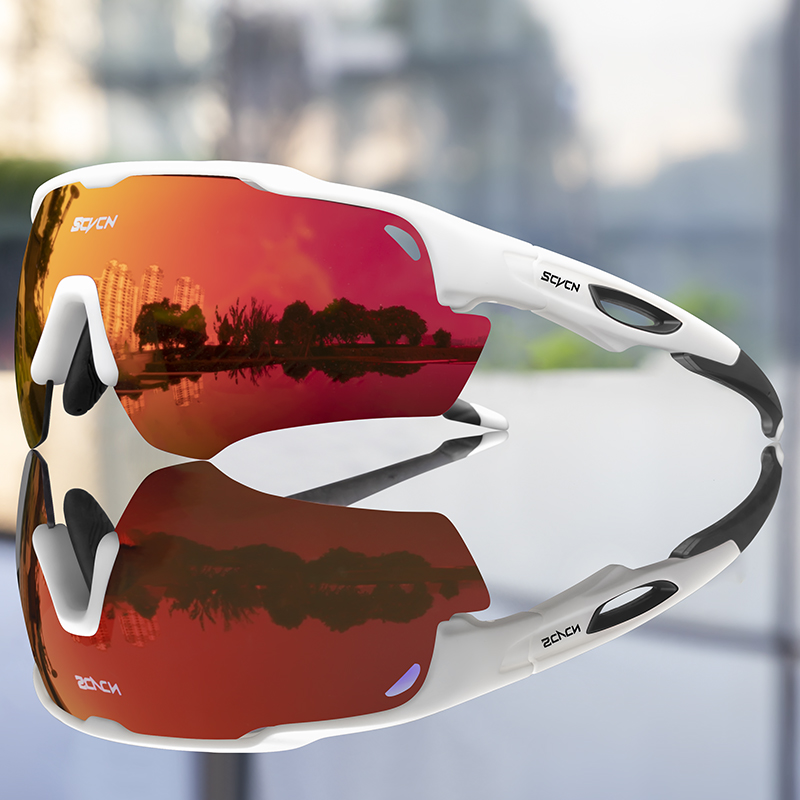 SCVCN Fietszonnebril Heren Dames Mtb Fietsbril UV400 Gepolariseerde Visserijbeschermingsbril Meekleurende Fietsbril: Zilver / WHITE