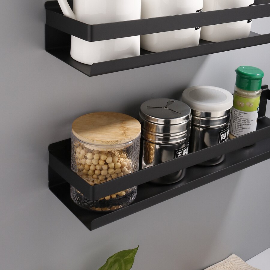 Badkamer Hradware Accessoires 20-50Cm Moderne Matte Black Badkamer Hoek Planken Keuken Wandplank Douche Shampoo Magazijnstelling