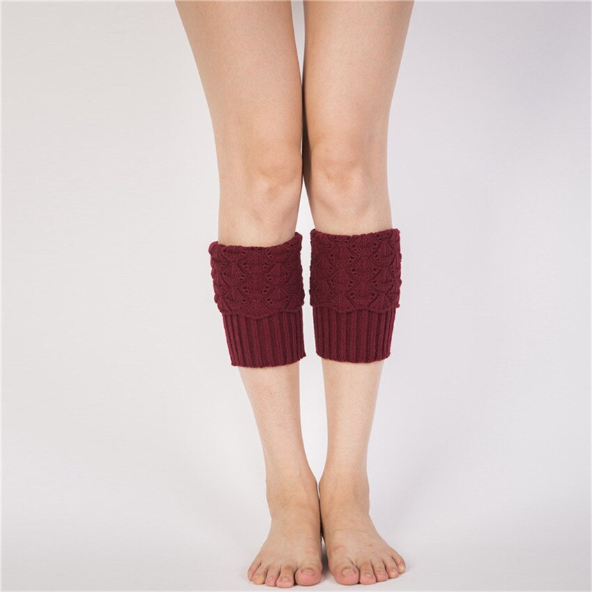 Leg Warmers Women Warm Knee High Winter Knit Solid Crochet Leg Warmer Socks Warm Boot Cuffs Beenwarmers Socks: Wine red