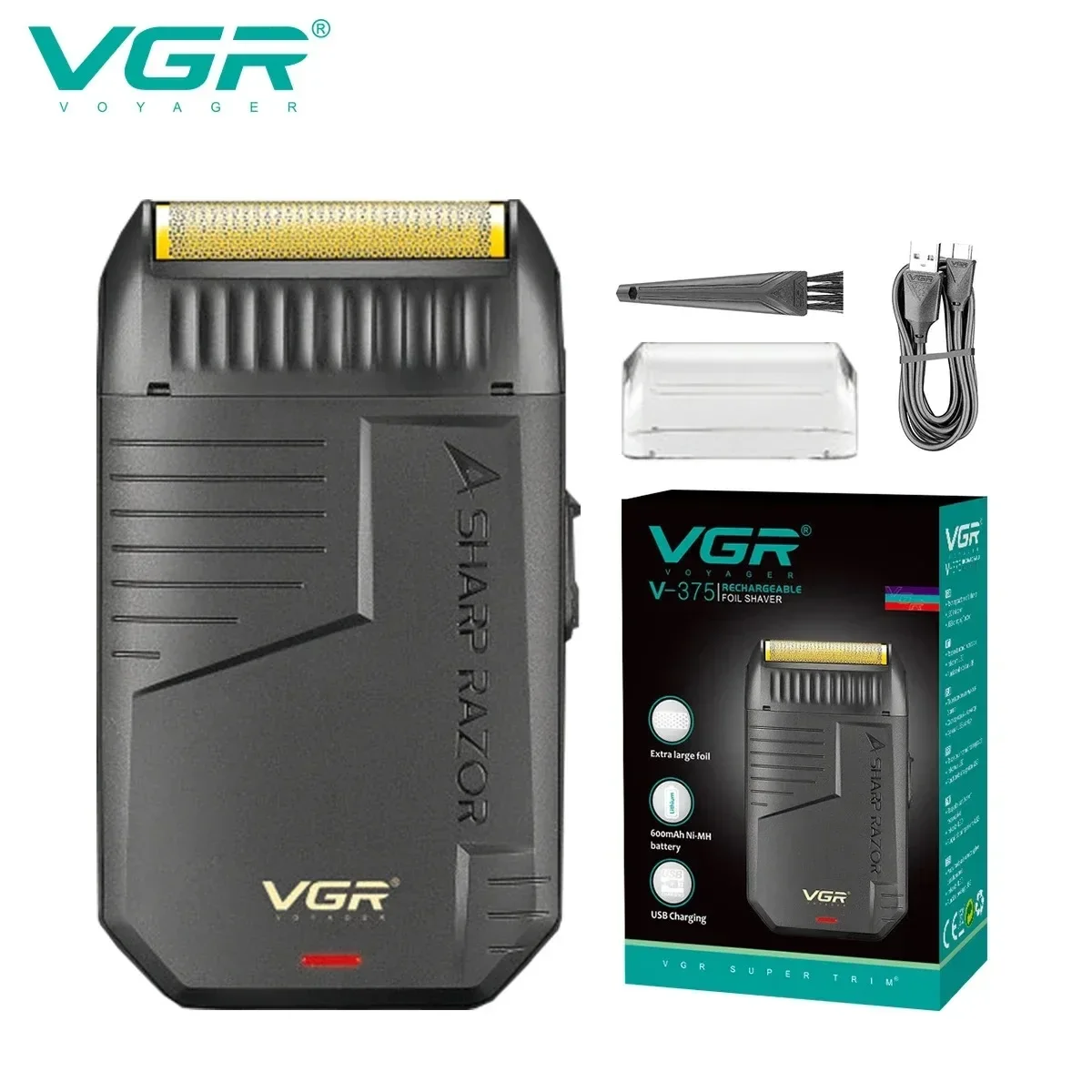 VGR rasuradora barba hombre rasuadora de barba Navaja reciprocidad Maquinilla de afeitar Eléctrico Maquinilla de afeitar Recortadora de barba Sin cable Navaja Portátil Máquina de afeitar para hombres V-375: Plata