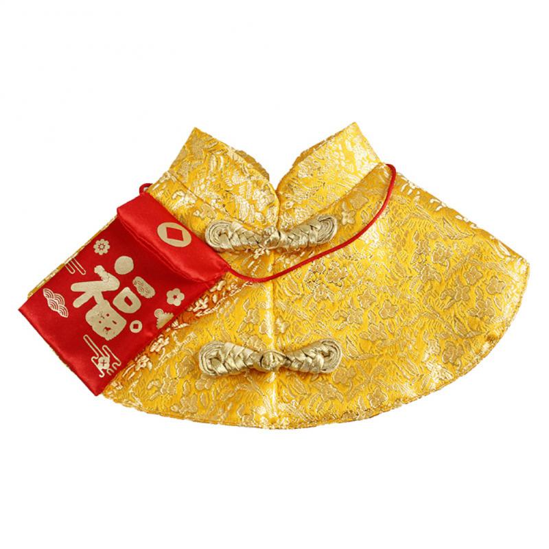 Pet Cat Dog Chinese Style Clothes Spring Festival Cape Neck Red Envelope Christmas Day Year Collar Bow Tie Costume Products: yellow L