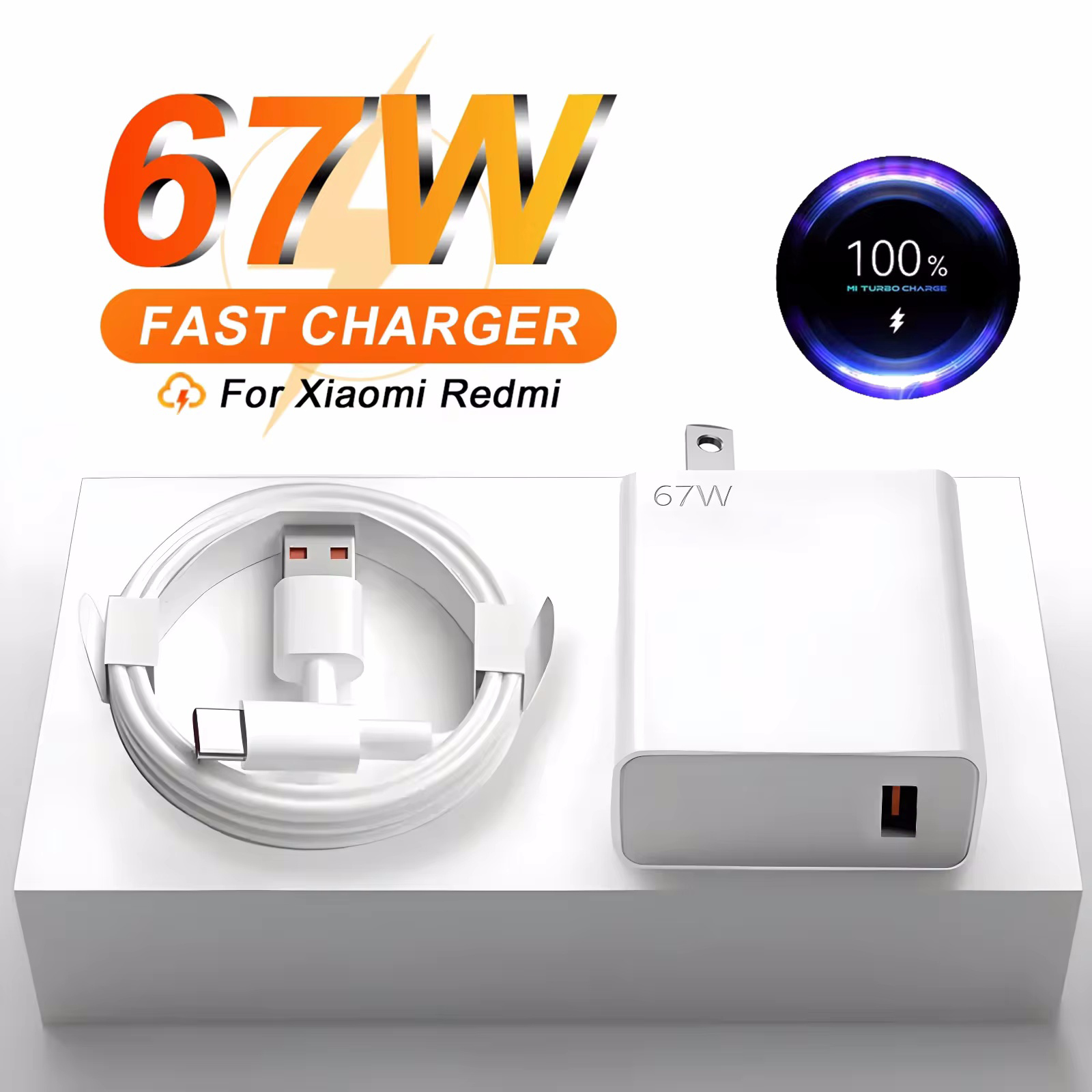 67W USB-snellader Quick Charge 3.0 voor Xiaomi Mi 14 13 12 11 Pro Mobiele telefoonoplader Adapter 6A USB Type C-kabel Reisstekker