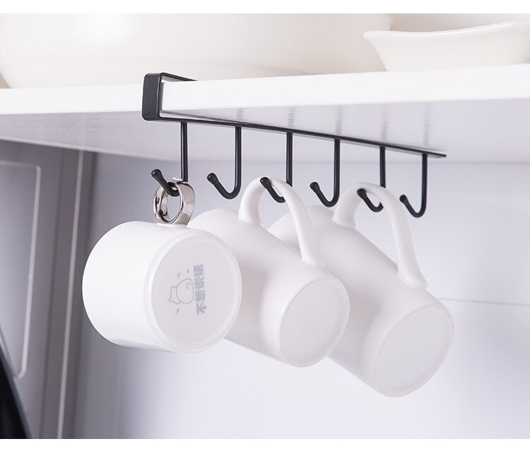 Kjøkken oppbevaringsstativ skaphylle hengende krok arrangør skap klær glass krus metall arrangør hylle henger oppbevaring kroker