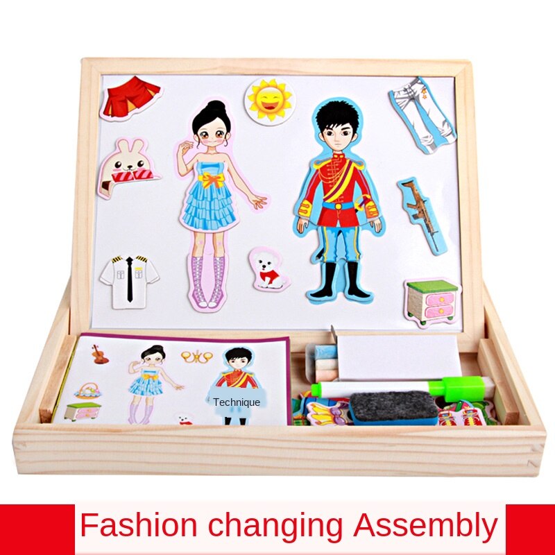 Kids Educational Learning Toy Wooden Magnetic Puzzle Toys for Children Jigsaw Animals/Circus Drawing Board with Box: E