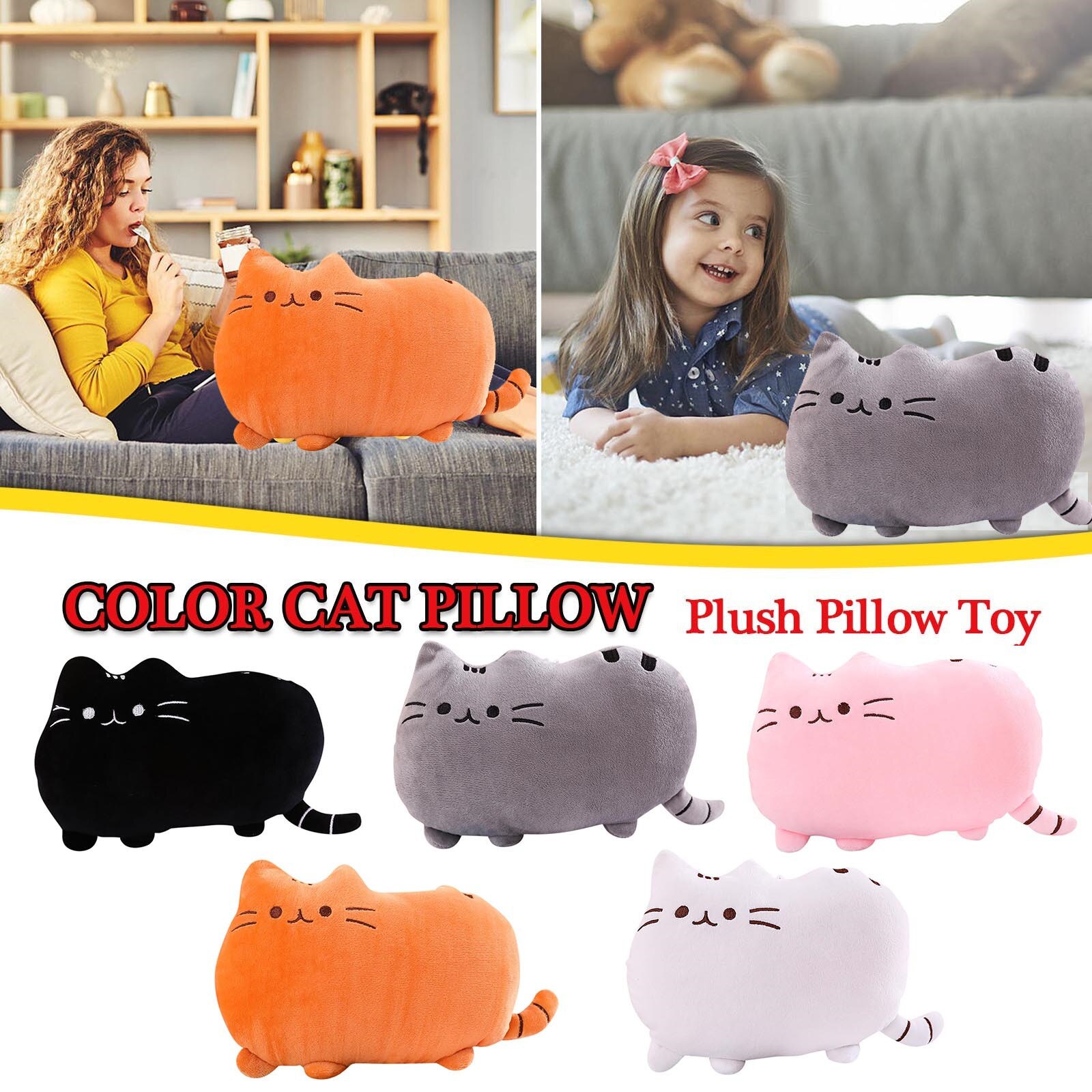 Doux en peluche mignon chat forme oreiller coussin traversin canapé jouet décor à la maison solide jouets de couleur pour enfants fille oreiller d'anniversaire