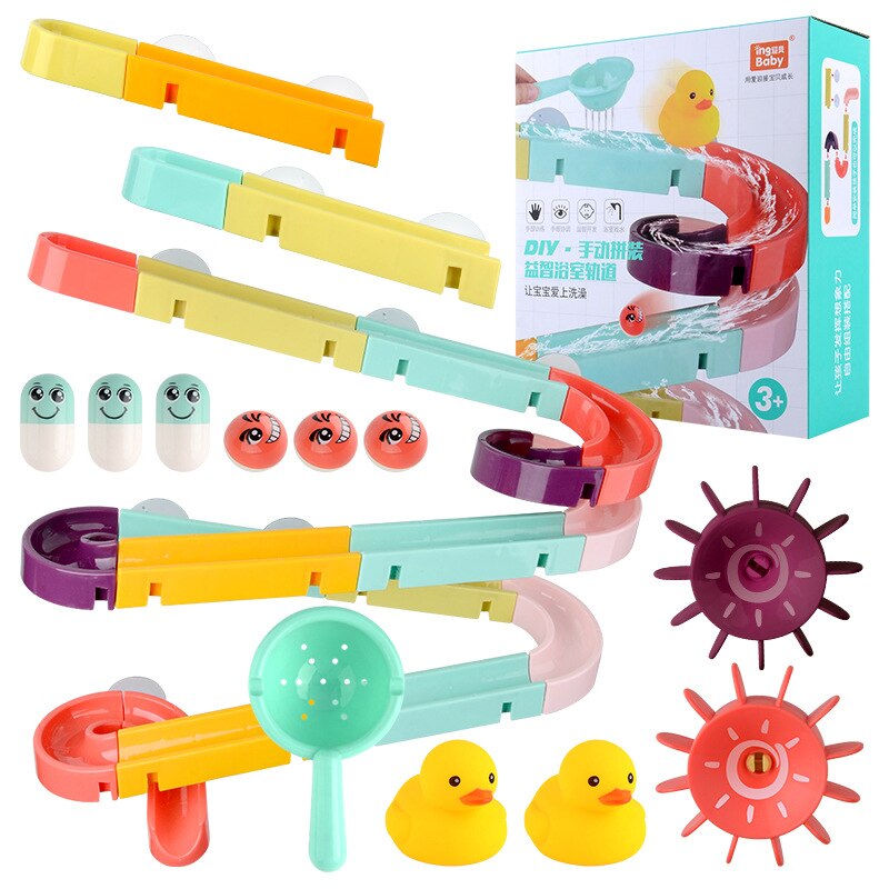 Baby Bath Toys DIY Assembling Track Slide Suction Cup Orbits Toy Bathroom Bathtub Children Play Water Games Set for 3-6 years: 44pcs