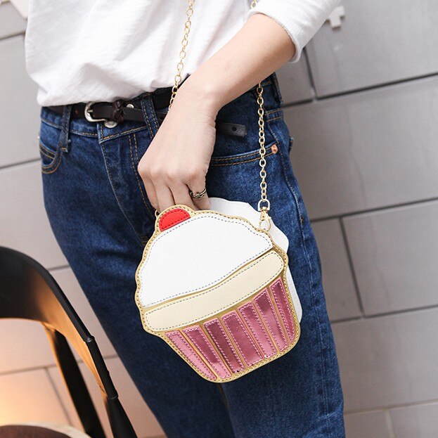 Søde is cupcake kvinder taske pu læder lille kæde kobling pige messenger crossbody skuldertasker kvindelige pung håndtasker