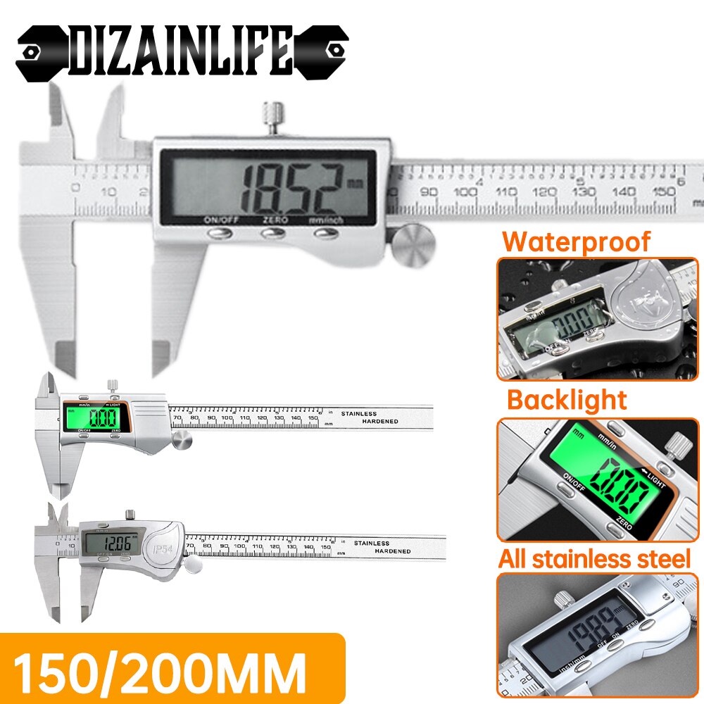 0-200mm Electronic Digital Vernier Caliper Micrometer Stainless/Plastic Vernier Caliper Ruler Measuring Tool Gauge Instrument