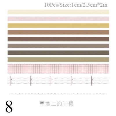 10Pcs/Set Decorative Adhesive Tape Kawaii Masking Tape Cute Grid Washi Tape Set For Kids DIY Scrapbooking Diary Photos Albums: 8