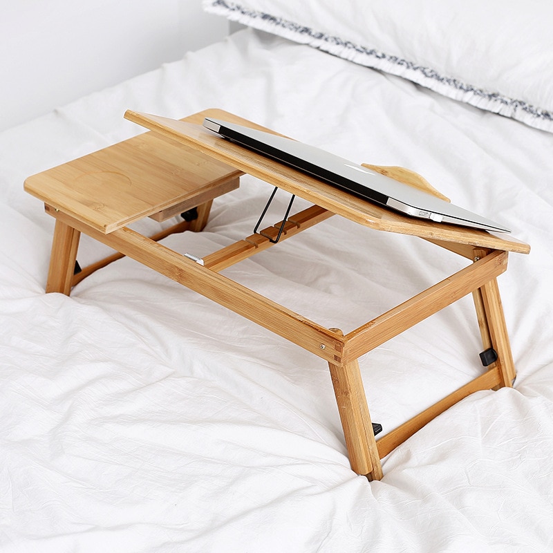 Ajustable escritorio del ordenador portátil con ventilador de refrigeración USB de bambú plegable Notebook soporte sofá cama Oficina mesa para Laptop de madera HW13