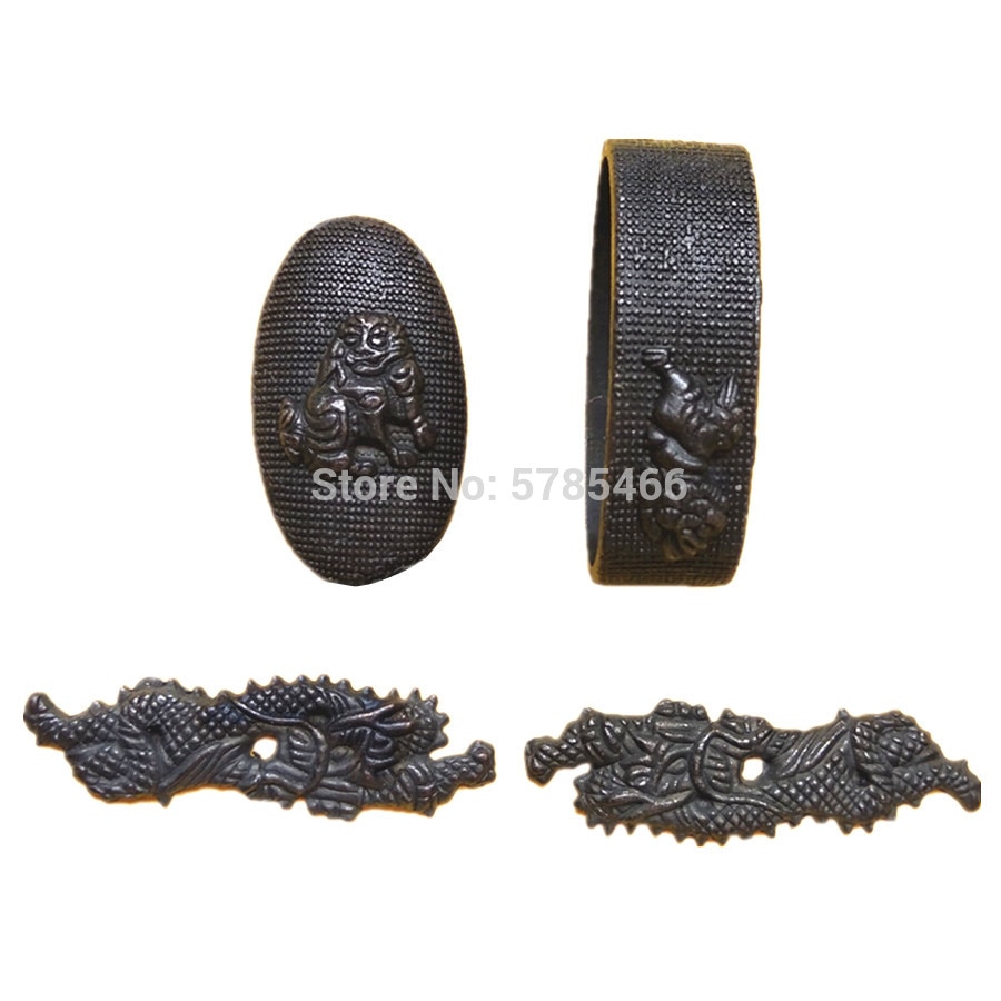 Een Set Leeuw Thema Legering Fitting Japanse Katana Wakizashi Zwaard Accessoires Diy Tsuba + Fuchi + Kashira + Menuki