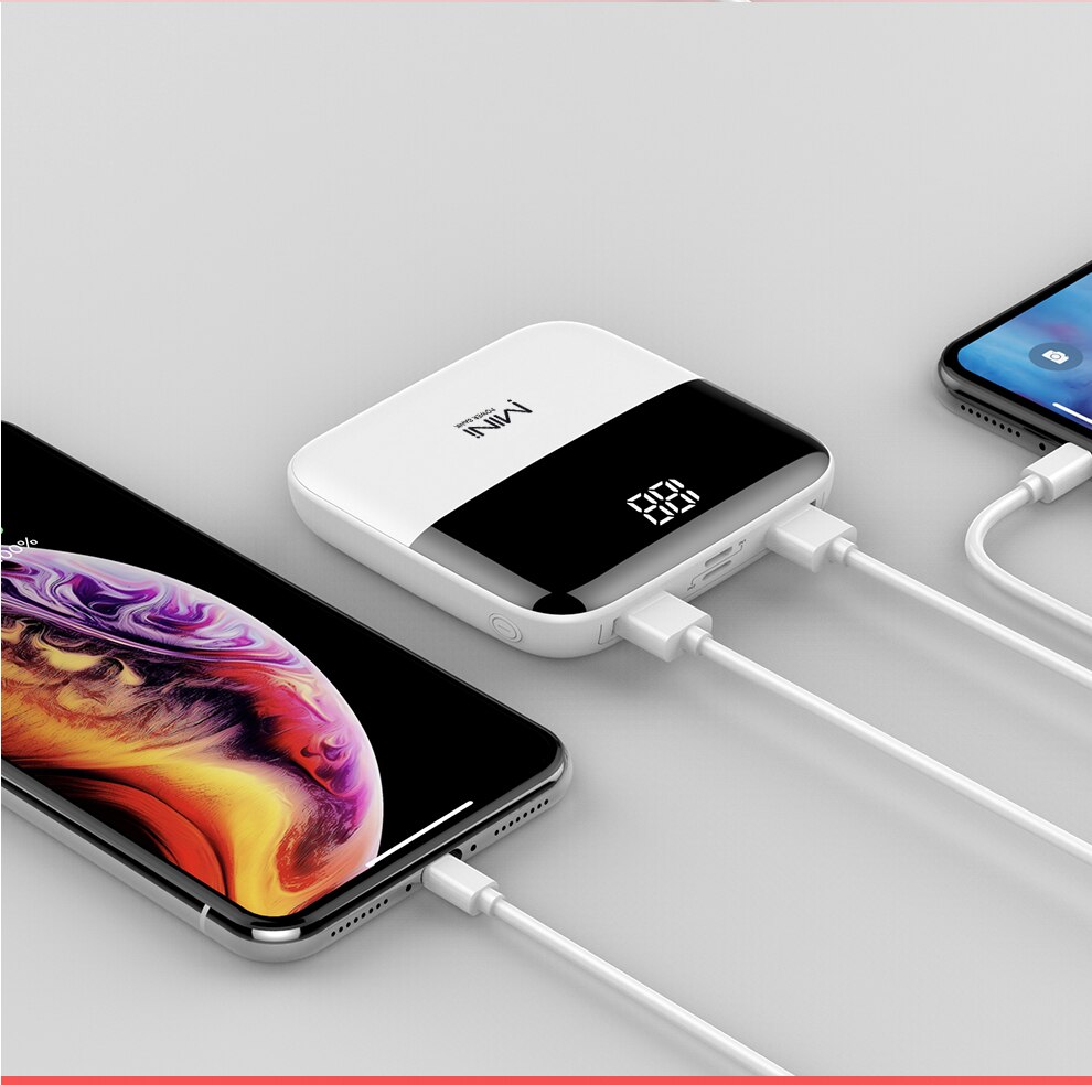 20000mAh Mirror Screen Portable Power Bank 3 Input Double Output Mini Powerbank For iPhone Android Smart Mobile Phone Poverbank: White