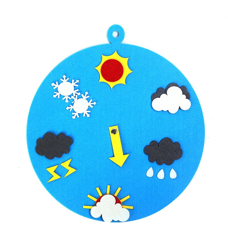 Tidlig læring uddannelse legetøj ur tid vejrudsigt meteorologisk mønster ikke-vævet filt børn legetøj: Himmelblå