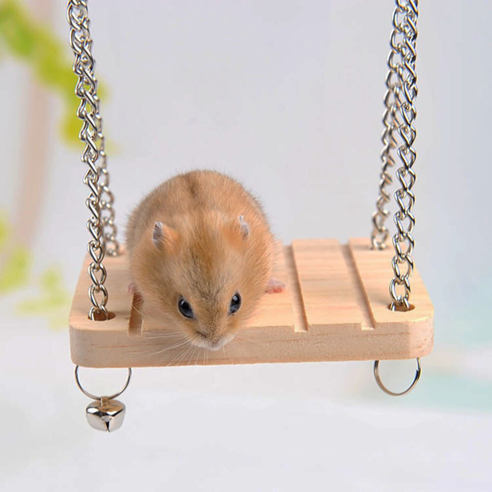 Hamster columpio con campana colgante para mascota pequeña, barco mecedora, juguete de madera, suministros