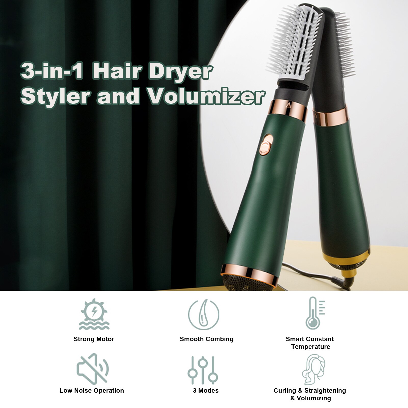 Sèche-cheveux ionique 3 en 1 pour femme, brosse stylée, légère, sèche-cheveux à Air , outil de coiffure, entrepôt RU