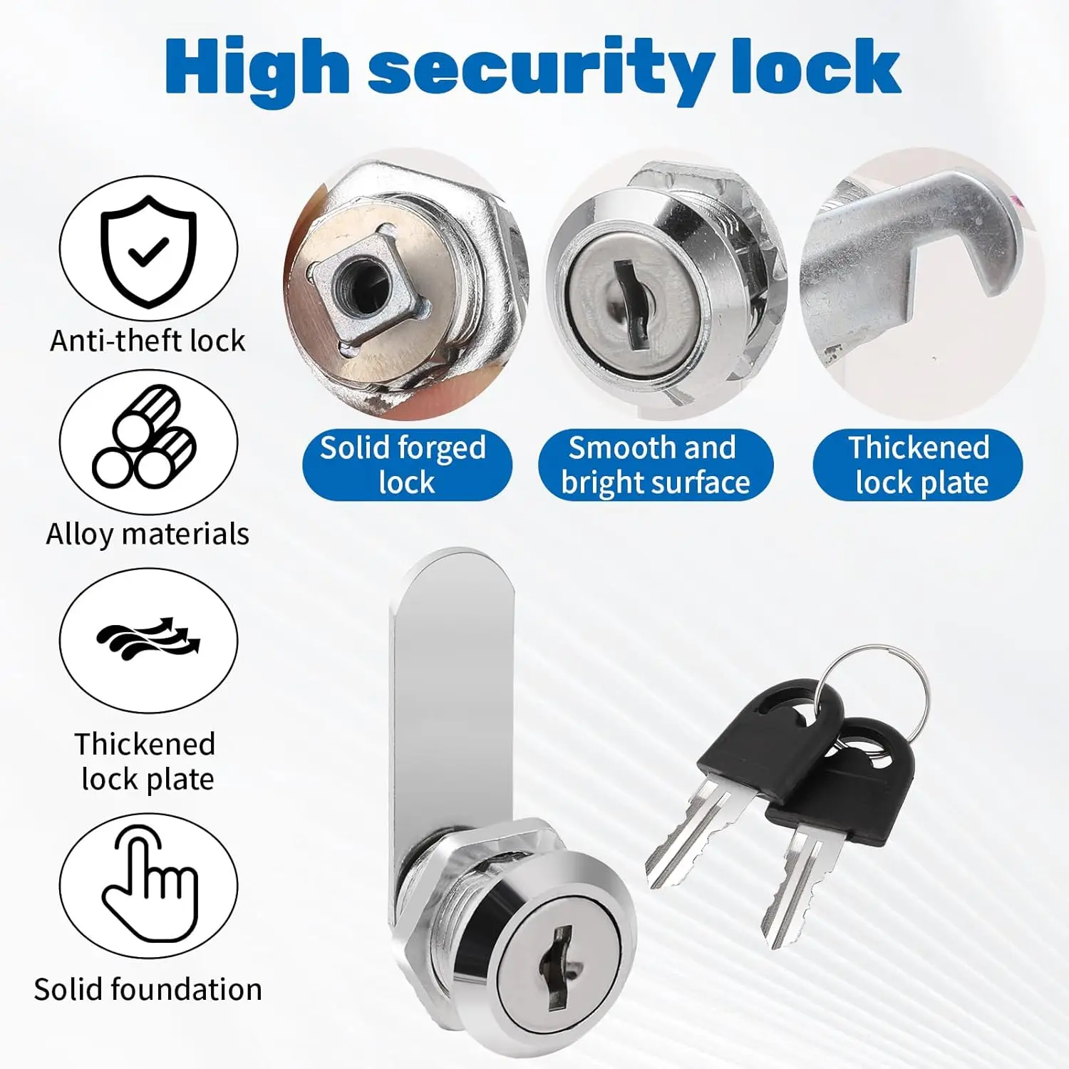 Cabinet Locks Letterbox Lock Cam Lock Set with 2 Keys and 4 Different Lock Plates for Door Cabinet Mailbox Drawer Cupboard